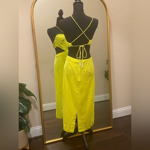 Farm Rio Monstera Open-Back Halter Linen Blend Midi Dress Size S - Picture 8 of 13